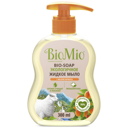 Эко жидкое мыло BioMio® BIO-SOAP с маслом абрикоса, с дозатором, 300 мл