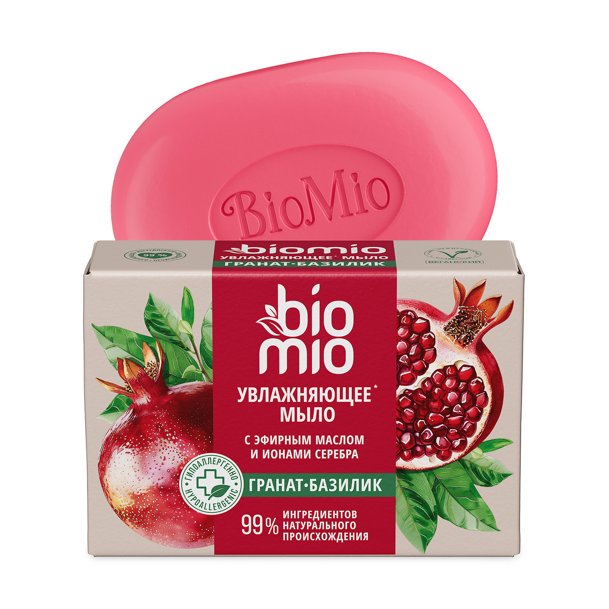 Натуральное туалетное мыло BioMio BIO-SOAP AROMATHERAPY, гранат и базилик, 90 г