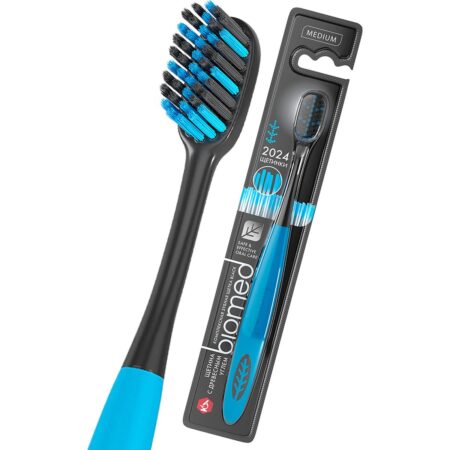 Угольная зубная щетка Biomed® Black c древесным углем, средняя жесткость, синяя