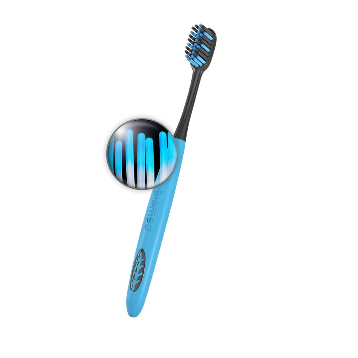 Угольная зубная щетка Biomed® Black c древесным углем, средняя жесткость, синяя — изображение 3