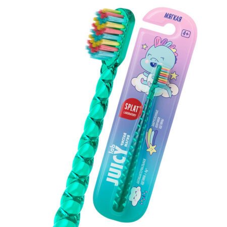 Детская зубная щётка SPLAT® JUICY LAB "Магия единорога" от 4 лет, мягкая, жемчужно-зеленая