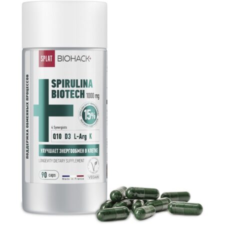 Спирулина Биотех 1000 мг плюс синергисты коэнзим Q10, D3, L-Arg, калий, растительные капсулы №90