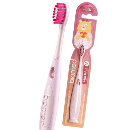 Зубная щетка детская BIOMED (БИОМЕД), с ионами серебра, мягкая. Розовая от 2 лет