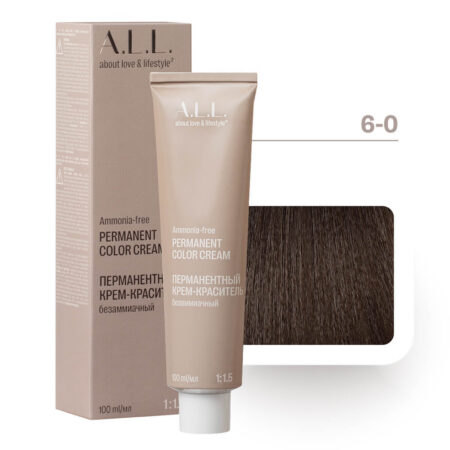 A.L.L. Перманентный безаммиачный крем-краситель для волос, 100 мл. Тон 6-0. Темный блондин натуральный