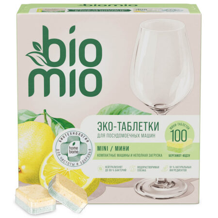 Мини эко таблетки BioMio® BIO-TABS для посудомоечной машины, бергамот и юдзу, 10г / 100 шт