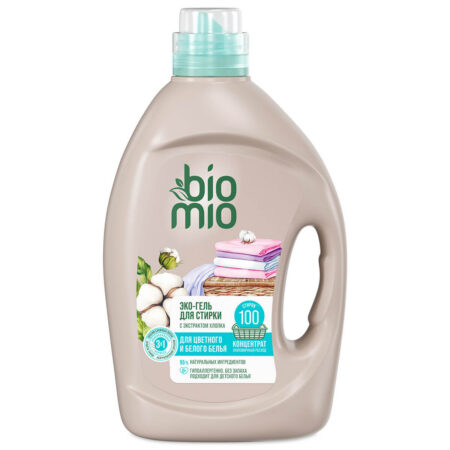 BIO-LAUNDRY GEL Colors&Whites Экологичный универсальный гель для стирки белого и цветного белья с экстрактом хлопка. Без запаха. 3000 мл (флакон)