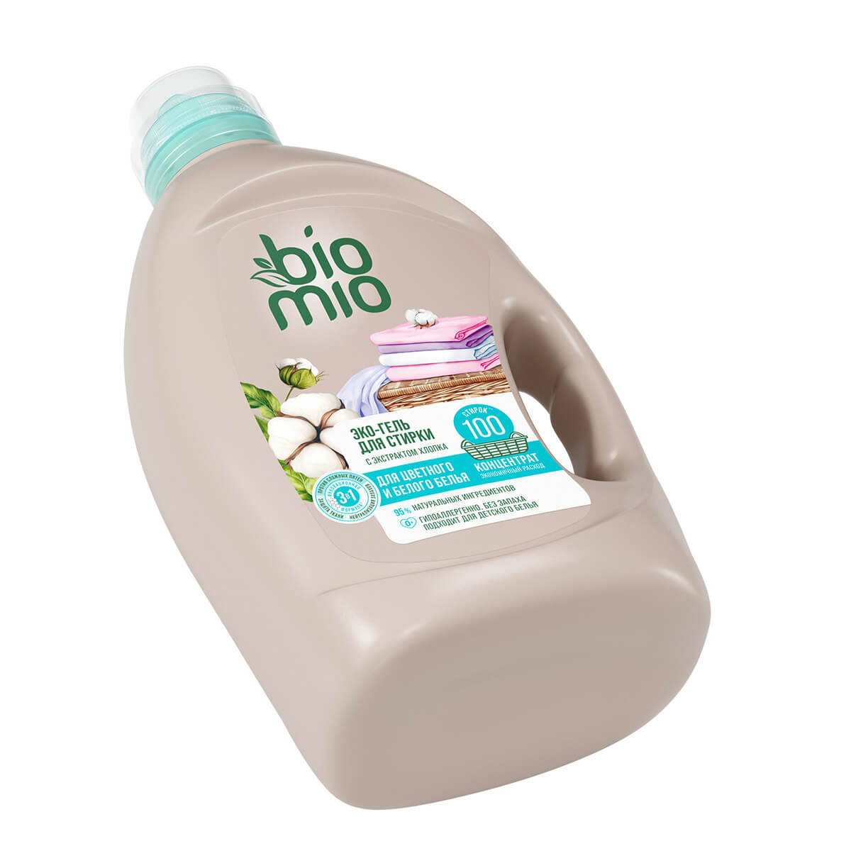 BIO-LAUNDRY GEL Colors&Whites Экологичный универсальный гель для стирки белого и цветного белья с экстрактом хлопка. Без запаха. 3000 мл (флакон) — изображение 4